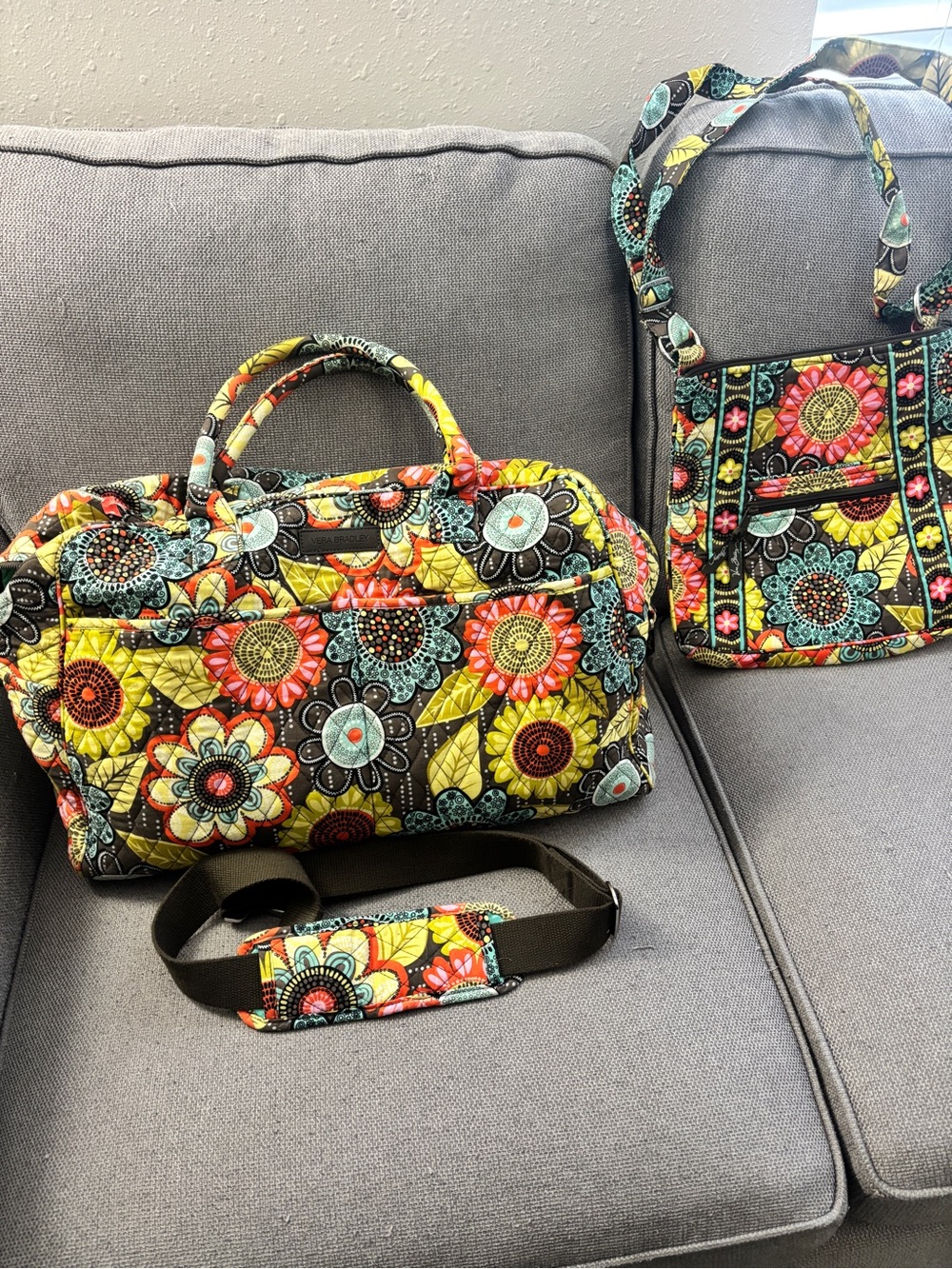 Vera Bradley Quilted Floral Travel Tote & Crossbody. As a set.